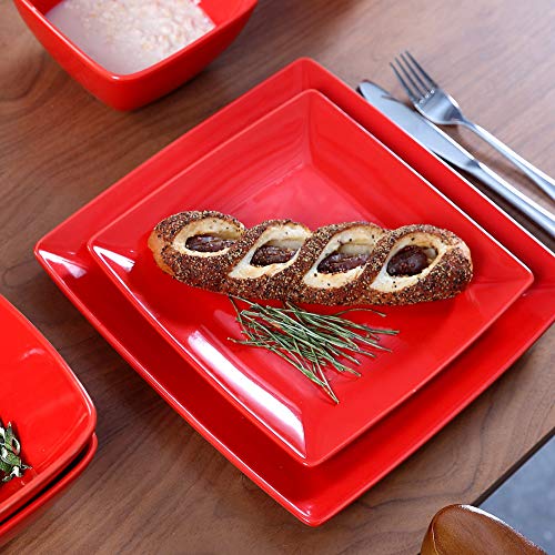 vancasso Serie Soho Juego de Vajillas Porcelana, Vajilla Cuadrada 48 Piezas Vajillas Completas Modernas para 12 Personas Rojo