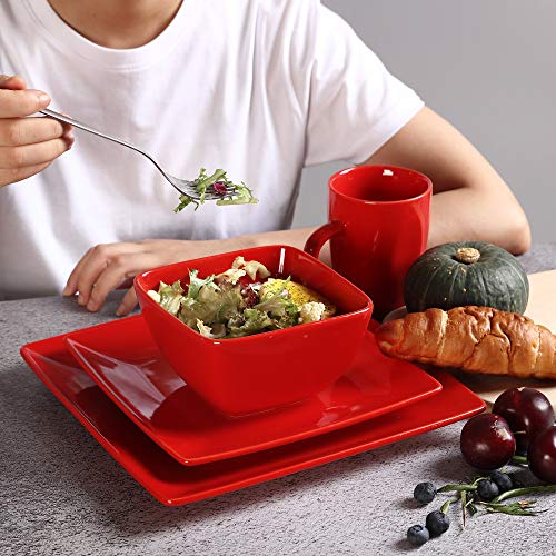 vancasso Serie Soho Juego de Vajillas Porcelana, Vajilla Cuadrada 48 Piezas Vajillas Completas Modernas para 12 Personas Rojo
