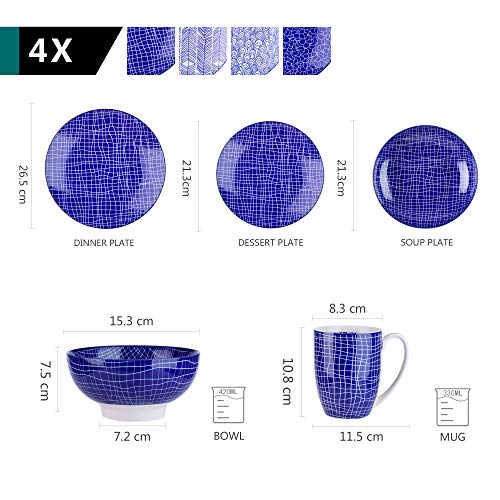 vancasso Serie Takaki Juego de Vajillas 20 Piezas Colores Porcelana Vajilla Combinacion con Tazas/Platos Combinacion Estilo Japones Azul