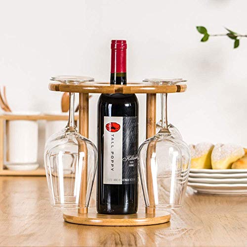 VANDA Soporte para Botellas y Copas de Vino, bambú Natural, con 6 Soportes para Copas y 1 Soporte para Botellas, Amantes del Vino o Invitados, Fiestas o Banquetes