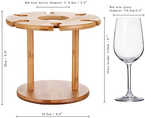 VANDA Soporte para Botellas y Copas de Vino, bambú Natural, con 6 Soportes para Copas y 1 Soporte para Botellas, Amantes del Vino o Invitados, Fiestas o Banquetes