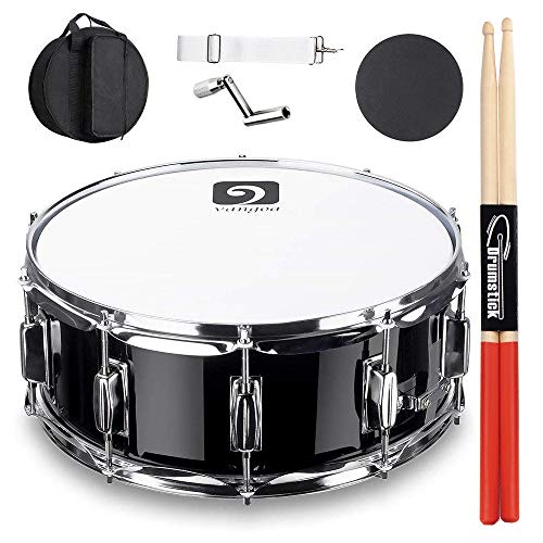 Vangoa Tambor de 14 Pulgadas, Cavidad de Madera de Arce, 10 Clavijas de Afinación, Profesional Snare Drum con Kits para Principiantes