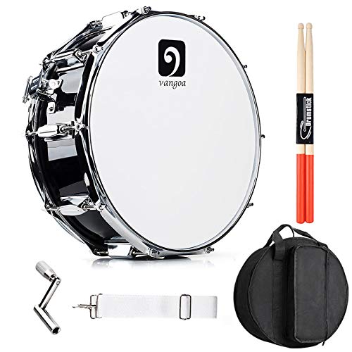 Vangoa Tambor de 14 Pulgadas, Cavidad de Madera de Arce, 10 Clavijas de Afinación, Profesional Snare Drum con Kits para Principiantes