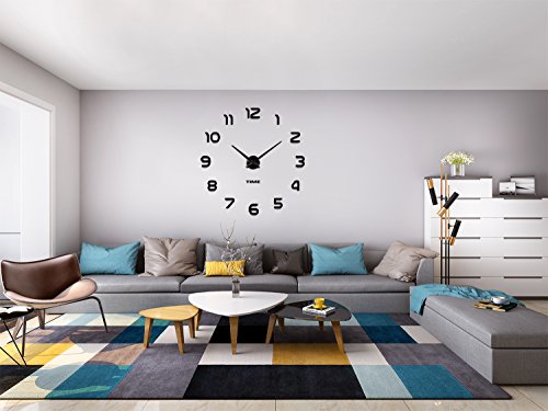 VANGOLD Mute DIY Reloj de Pared sin Marco Espejo Grande 3D Sticker-2 años de garantía (Negro)