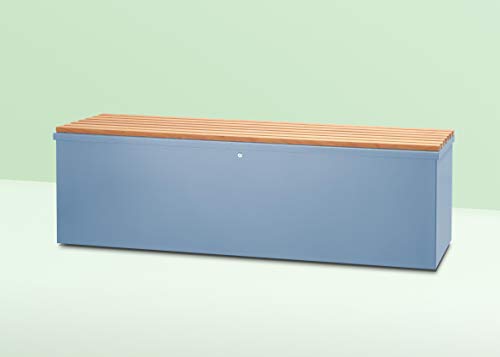 Vanjo - Arcón para cojines, aluminio, Swiss Label, con listones de madera con mango, con ruedas, 170 x 80 x 62 mm, azul pastel