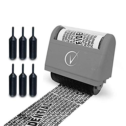 Vantamo Kit de Sello ancho de tipo rodillo Protección antirrobo de identidad, incluye 3 recambios + E-book – Ocultar la identidad, con medida antirrobo y seguridad de la privacidad – Gris Elegante