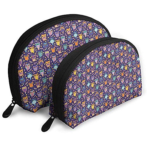 Varios búhos Coloridos Bolsos portátiles Bolsa de Maquillaje Bolsa de Aseo, Bolsas de Viaje portátiles multifunción Pequeña Bolsa de Embrague de Maquillaje con Cremallera
