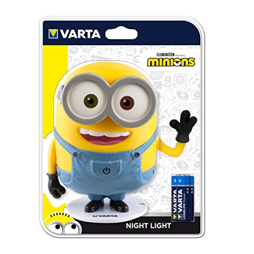 Varta LED Minions Luz de Noche con 3 Pilas AA Incluidas, Amarillo, 2 x 5 mm, 71 lúmenes [Clase de eficiencia energética A+]