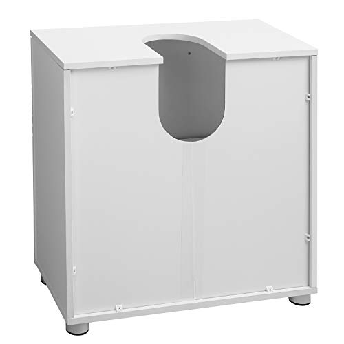 VASAGLE Armario Bajo Fregadero, Puerta Doble en el Suelo, Almacenamiento, con Estante Ajustable, Bisagras de Amortiguador, Pies Ajustables, 60 x 30 x 63 cm, Blanco BBK01WT