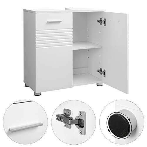 VASAGLE Armario Bajo Fregadero, Puerta Doble en el Suelo, Almacenamiento, con Estante Ajustable, Bisagras de Amortiguador, Pies Ajustables, 60 x 30 x 63 cm, Blanco BBK01WT