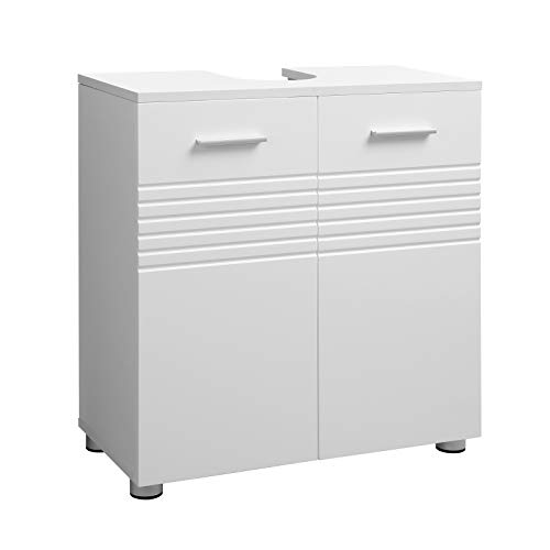 VASAGLE Armario Bajo Fregadero, Puerta Doble en el Suelo, Almacenamiento, con Estante Ajustable, Bisagras de Amortiguador, Pies Ajustables, 60 x 30 x 63 cm, Blanco BBK01WT