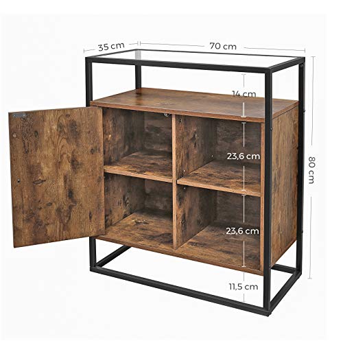 VASAGLE Armario de Pie, Armario de Almacenamiento del Comedor, Mesa de Consola con Tapa de Vidrio Templado, para Salón, Vestíbulo, Montaje Fácil, Estilo Industrial, Marrón Rústico LSC12BX