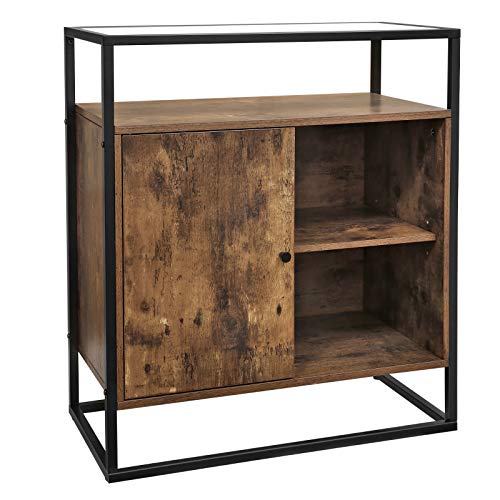 VASAGLE Armario de Pie, Armario de Almacenamiento del Comedor, Mesa de Consola con Tapa de Vidrio Templado, para Salón, Vestíbulo, Montaje Fácil, Estilo Industrial, Marrón Rústico LSC12BX