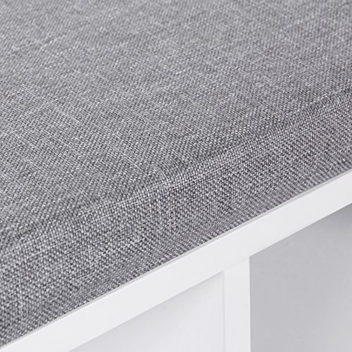 VASAGLE Banco para Zapatos, Repisa para Zapatos, Armario de Almacenamiento, 10 Compartimentos, con Cojín, para Entrada, 104 x 30 x 48 cm, Blanco LHS10WT