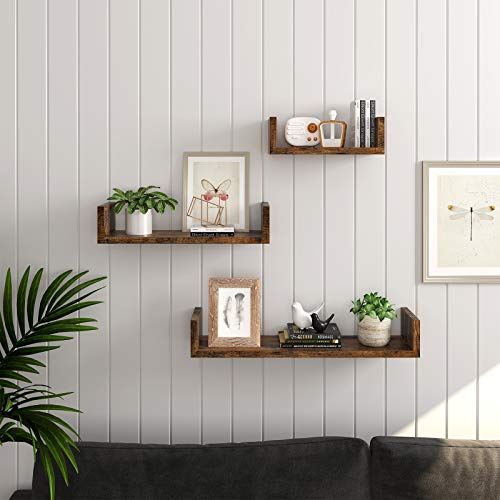 VASAGLE Estante de Pared, Juego de 3, Estante Flotante, Soporte de Pared Estable, Estilo Industrial, Decoración, para Salón, Dormitorio, Oficina, Marrón Rústico LWS36BX