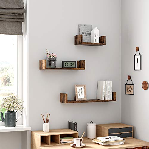VASAGLE Estante de Pared, Juego de 3, Estante Flotante, Soporte de Pared Estable, Estilo Industrial, Decoración, para Salón, Dormitorio, Oficina, Marrón Rústico LWS36BX