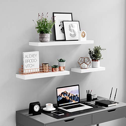 VASAGLE Estante Flotante, Estante de Pared para Fotos, Decoraciones, en Salón, Cocina, Pasillo, Dormitorio, Baño, Blanco LWS26WT