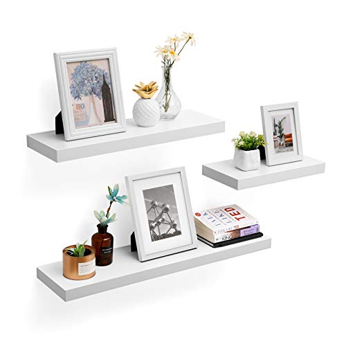 VASAGLE Estante Flotante, Estante de Pared para Fotos, Decoraciones, en Salón, Cocina, Pasillo, Dormitorio, Baño, Blanco LWS26WT