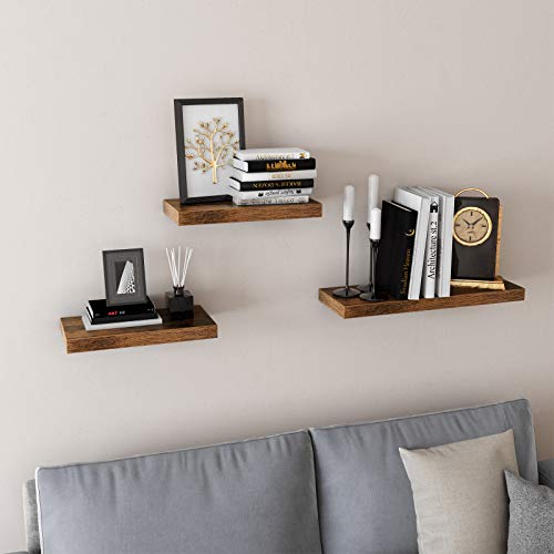 VASAGLE Estante Flotante, Estante de Pared para Fotos, Decoraciones, en Salón, Cocina, Pasillo, Dormitorio, Baño, Marrón Rústico LWS24BX