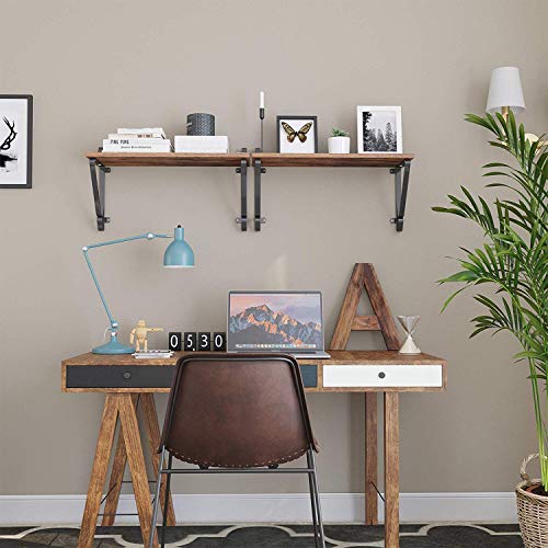 VASAGLE Estante Flotante, Juego de 2 Estantes Murales, Estante Decorativo de Exposición con Soprte de Metal, Carga Máxima de 15 kg, 60 x 20 x 33 cm, Marrón Rústico y Negro LCR01BX