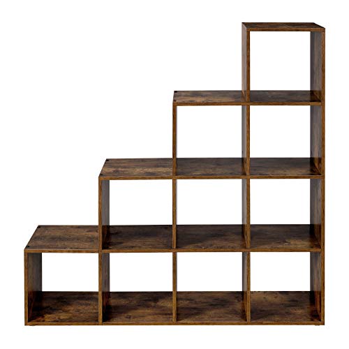 VASAGLE Estantería en Forma de Escalera, Estantería de Almacenamiento con 10 Cubos, de Madera, Ideal para Estudio, Sala de Estar y Dormitorio, Marrón Rústico, LBC10BX