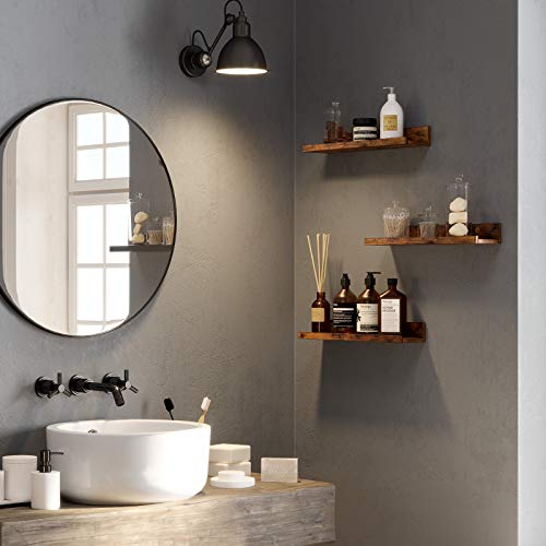 VASAGLE Juego de 3 Estantes Murales, Estanterías de Pared de Madera para Marcos de Fotos y Libros, Montaje Sencillo, Estilo Moderno, para Baño, Cocina y Sala de Estar, Marrón Rústico LWS037X01