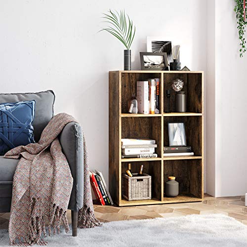 VASAGLE Librería de 6 Cubos, Estantería de Exposición para Sala de Estar, Estudio, Oficina, 65,5 x 30 x 97,5 cm, Marrón Rústico LBC203BX