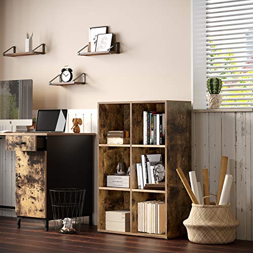 VASAGLE Librería de 6 Cubos, Estantería de Exposición para Sala de Estar, Estudio, Oficina, 65,5 x 30 x 97,5 cm, Marrón Rústico LBC203BX