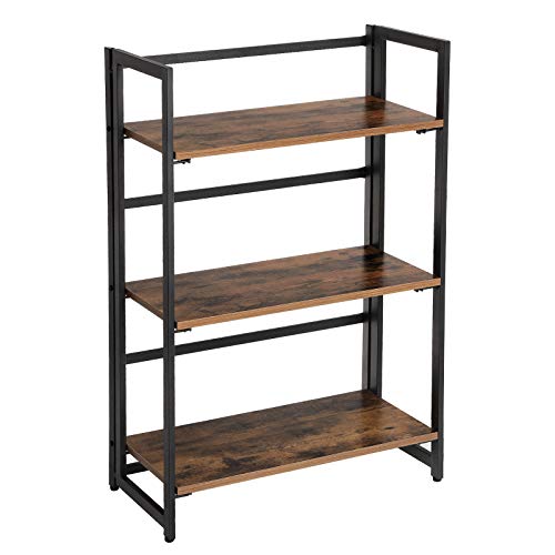 VASAGLE Librerias, Estantería Plegable Vintage, Estantería de 3 Niveles, Estantería Multifuncional, Fácil Montaje, con Marco Metálico, Vintage y Negro LLS66X