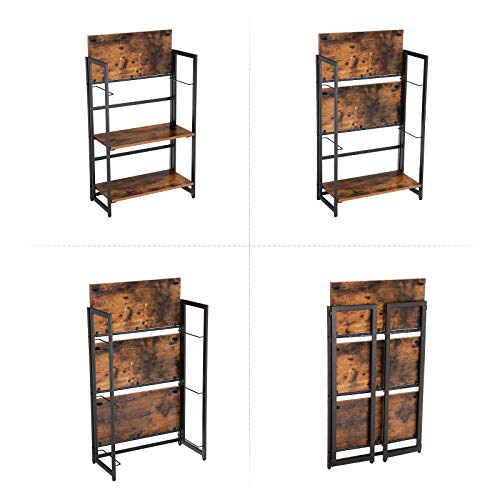 VASAGLE Librerias, Estantería Plegable Vintage, Estantería de 3 Niveles, Estantería Multifuncional, Fácil Montaje, con Marco Metálico, Vintage y Negro LLS66X