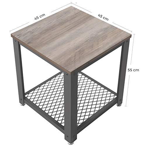 VASAGLE Mesita de Noche de Estilo Industrial, Mesa Lateral, Mesita de Café, Estante de Malla, Marco Metálico, para Sala de Estar, Dormitorio, Montaje Fácil, Greige y Gris LET41MG