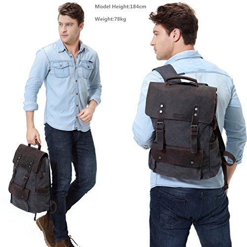VASCHY Mochila Hombre,Mochila Vintage Mochila Mujer Lona Cuero Mochila para Portatil 15 Pulgadas Mochilas Escolares Piel Mochila Casual Impermeable Mochila Viajes Trabajo Gris