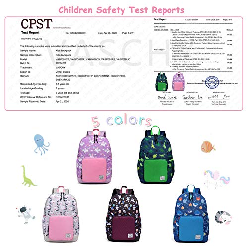 VASCHY Mochila Niño,Mochila Infantil Preescolar Linda Resistente al Ggua Ligera Mochila para Niños y Niñas con Hebilla en el Pecho Dinosaurio