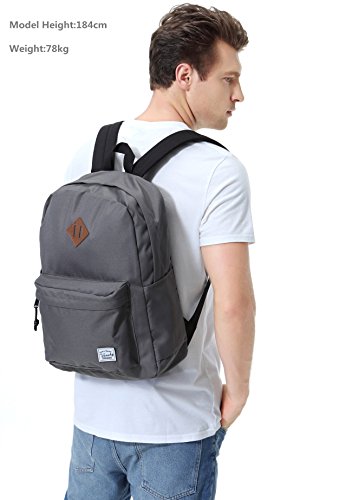 VASCHY Mochilas Escolares,Mochila Hombre Mujer Livianas Casual Resistente Al Agua Mochila Vintage 20 litros para Universidad Gris