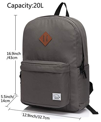 VASCHY Mochilas Escolares,Mochila Hombre Mujer Livianas Casual Resistente Al Agua Mochila Vintage 20 litros para Universidad Gris