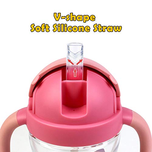 Vaso Bebe Vaso Antiderrames 270ml, Taza Aprendizaje Sin BPA Tritan Botella Agua Niños con Pajita y Asas, 6 Months, Fácil de Limpiar - Rosa