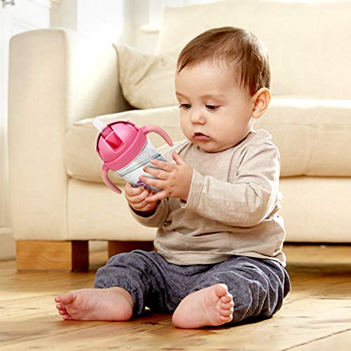 Vaso Bebe Vaso Antiderrames 270ml, Taza Aprendizaje Sin BPA Tritan Botella Agua Niños con Pajita y Asas, 6 Months, Fácil de Limpiar - Rosa