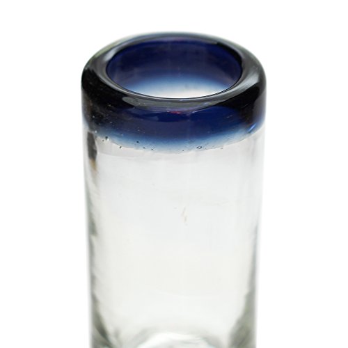Vaso de Chupito/Tequila Artesanal – Vidrio Reciclado – Borde azul – Juego de 2