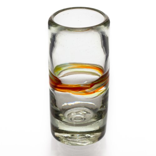Vaso de Chupito/Tequila Artesanal – Vidrio Reciclado – Raya multicolor – Juego de 6