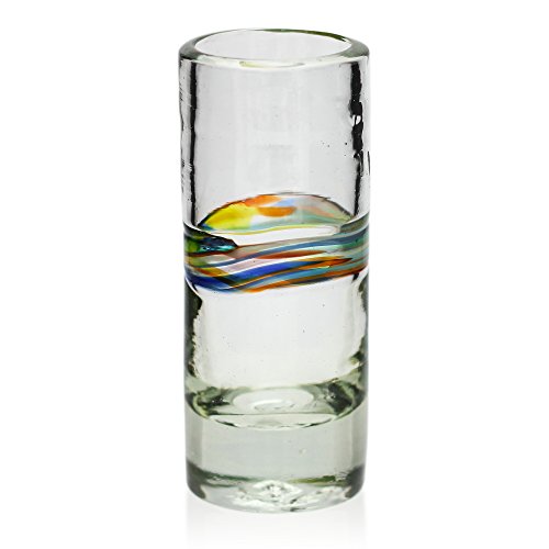 Vaso de Chupito/Tequila Artesanal – Vidrio Reciclado – Raya multicolor – Juego de 6