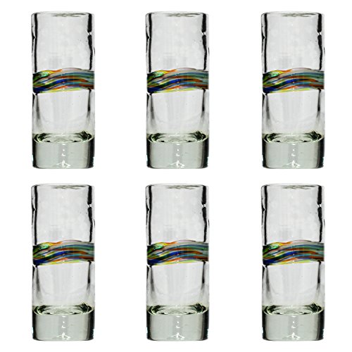 Vaso de Chupito/Tequila Artesanal – Vidrio Reciclado – Raya multicolor – Juego de 6
