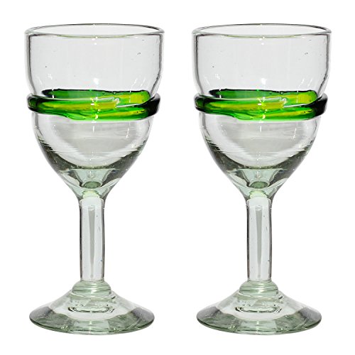 Vaso de Vino Artesanal - Tamaño medio – Vidrio Reciclado – Verde Mezclado – Juego de 2