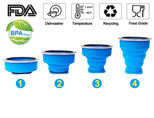 Vaso Plegable sin BPA Tazas de Café de Silicona Con tapa Copa de Viaje Portátil Para Senderismo Exterior Cámping Deportes (Azul + Rosa)