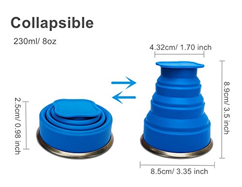 Vaso Plegable sin BPA Tazas de Café de Silicona Con tapa Copa de Viaje Portátil Para Senderismo Exterior Cámping Deportes (Azul + Rosa)