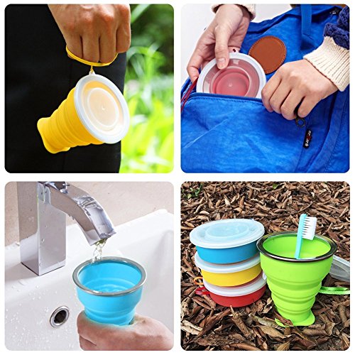 Vaso Plegable sin BPA Tazas de Café de Silicona Con tapa Copa de Viaje Portátil Para Senderismo Exterior Cámping Deportes (Azul + Rosa)
