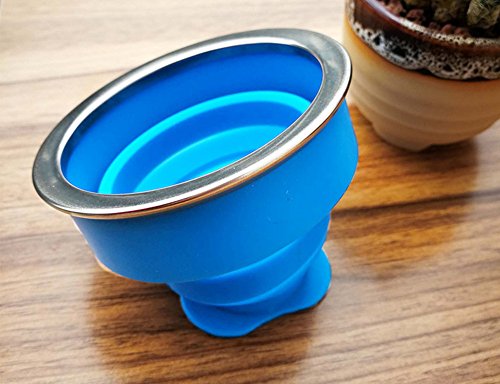 Vaso Plegable sin BPA Tazas de Café de Silicona Con tapa Copa de Viaje Portátil Para Senderismo Exterior Cámping Deportes (Azul + Rosa)