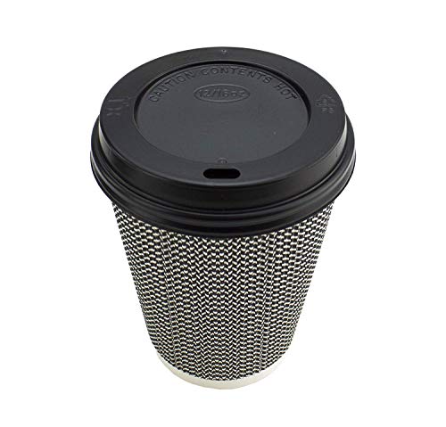 Vasos con triple capa de aislamiento térmico ondulada y tapa a prueba de fugas para café y bebidas calientes para llevar, color blanco y negro 226 g blanco y negro