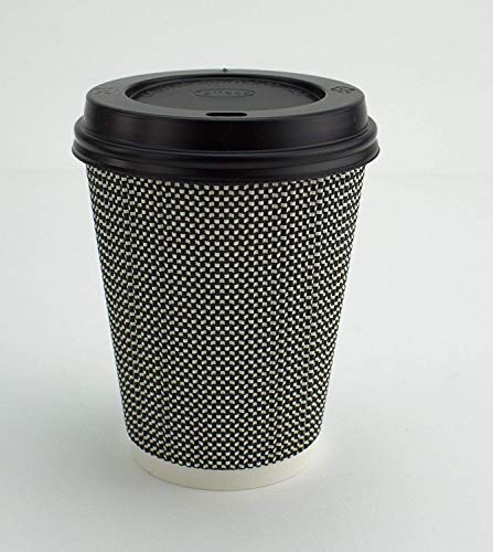 Vasos con triple capa de aislamiento térmico ondulada y tapa a prueba de fugas para café y bebidas calientes para llevar, color blanco y negro 226 g blanco y negro