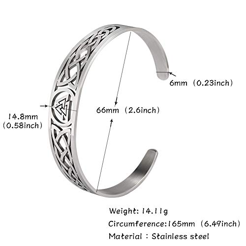 VASSAGO Pulsera de nudo celta irlandés con símbolo de Odín vikingo, brazalete de acero inoxidable con amuleto vintage, joyería de regalo para hombres, mujeres, adolescentes