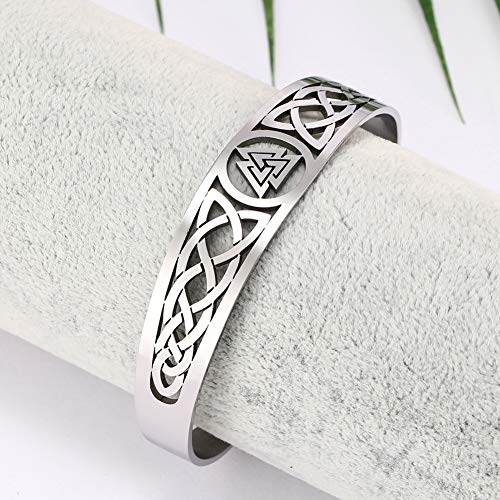 VASSAGO Pulsera de nudo celta irlandés con símbolo de Odín vikingo, brazalete de acero inoxidable con amuleto vintage, joyería de regalo para hombres, mujeres, adolescentes